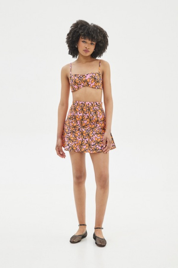 KAIRI PRINTED BUSTIER TOP AND RUFFLED SKIRT